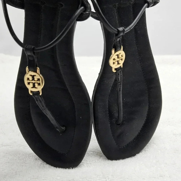 Tory Burch Emmy Black Leather Gold Medallion Thong Slingback Sandal Shoe… - Picture 7 of 7